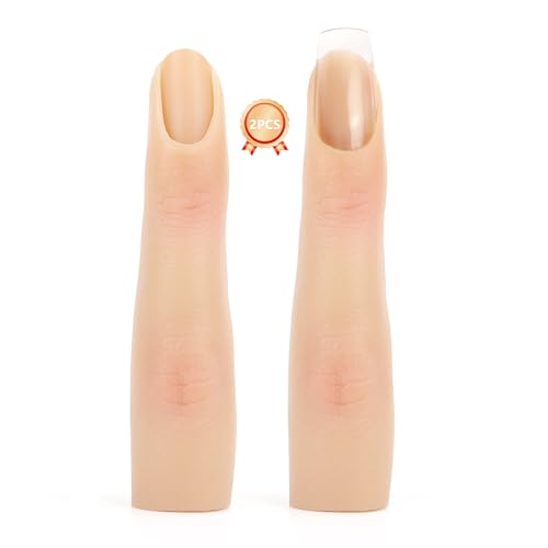 2 Pieces Silicone Practice Fingers for Acrylic Nails Fake Training Hand Finger Model Flexible Bendable Mannequin Finger Soft Realistic Joint Nail Practice Fingers with Makeup for Nail Art Color 1